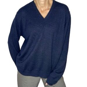 Vintage Old money Navy Blue V Neck Sweater